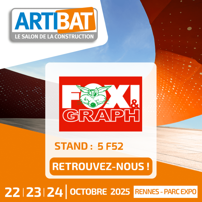 Bannière carré salon ARTIBAT 2025 avec le logo de la participation de Foxi & Graph